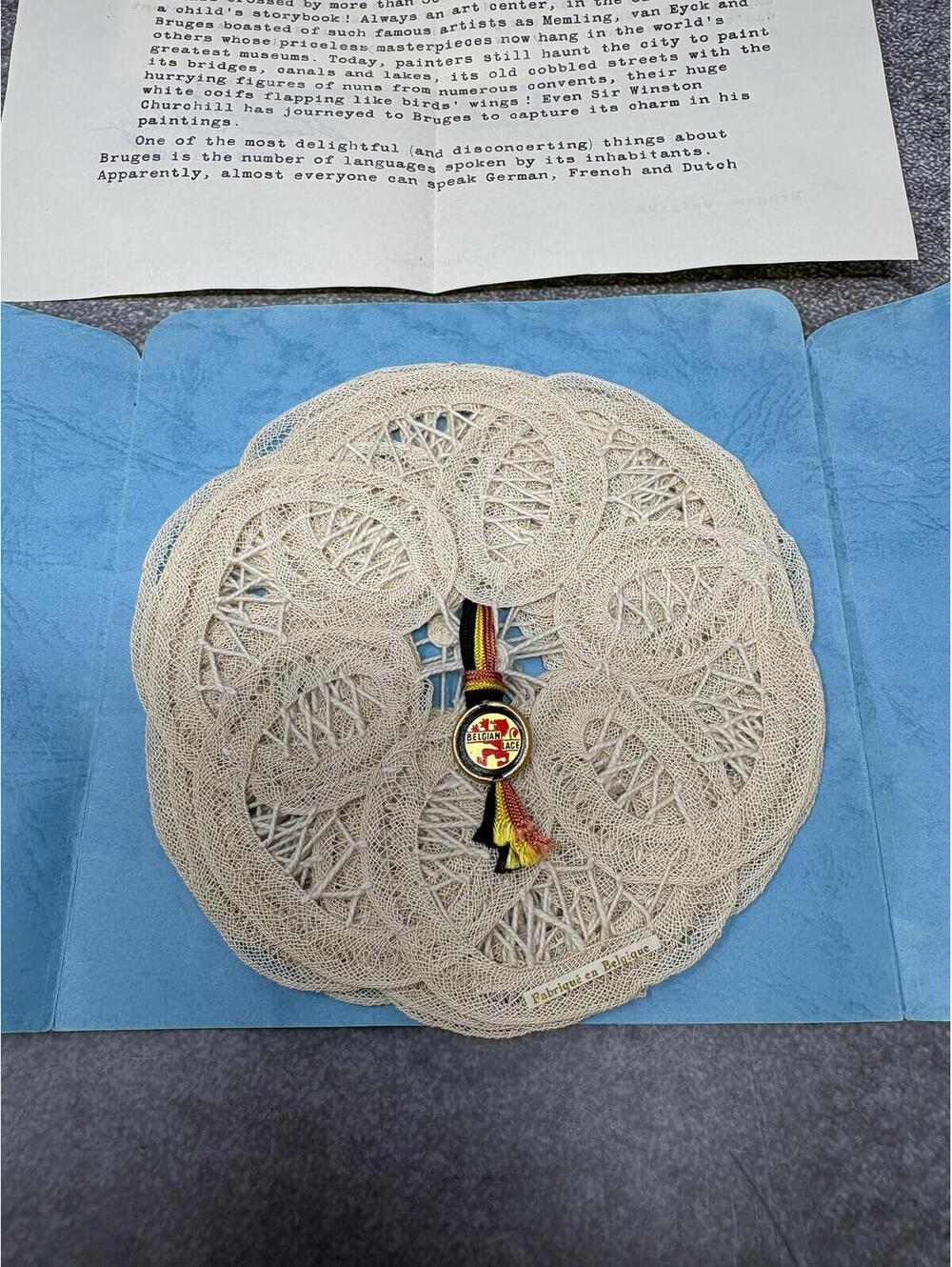 Vintage Belgian Lace Doily Set Bruges Shop-The-World Club 1950s Original Pkg